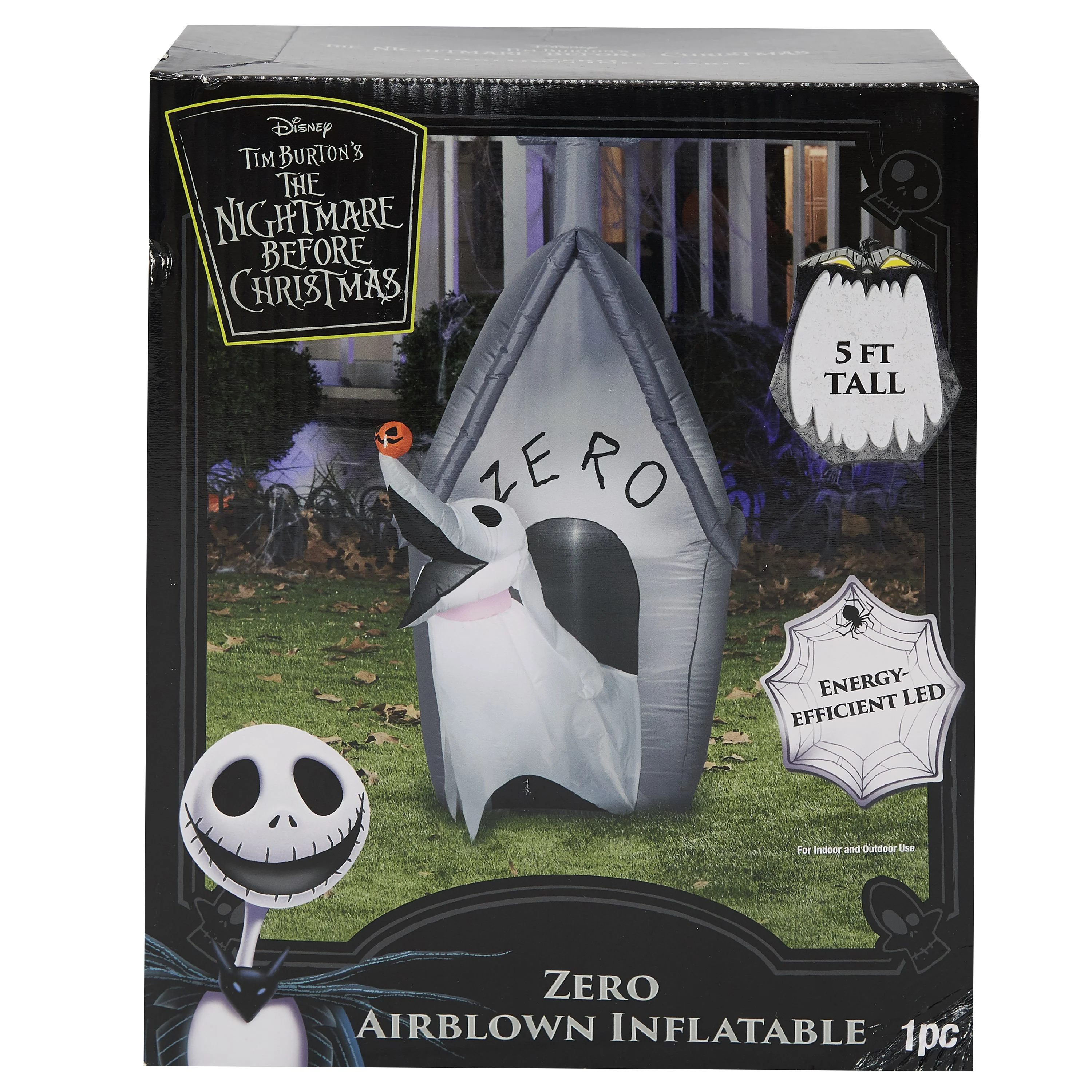 Packaging advertizing a inflatable Halloween decoration of Zero (the ghost dog from Nightmare Before Christmas)