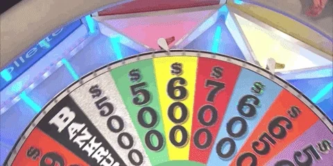 Animation of the wheel from Wheel of Fortune repeated approaching 'Bankrupt'